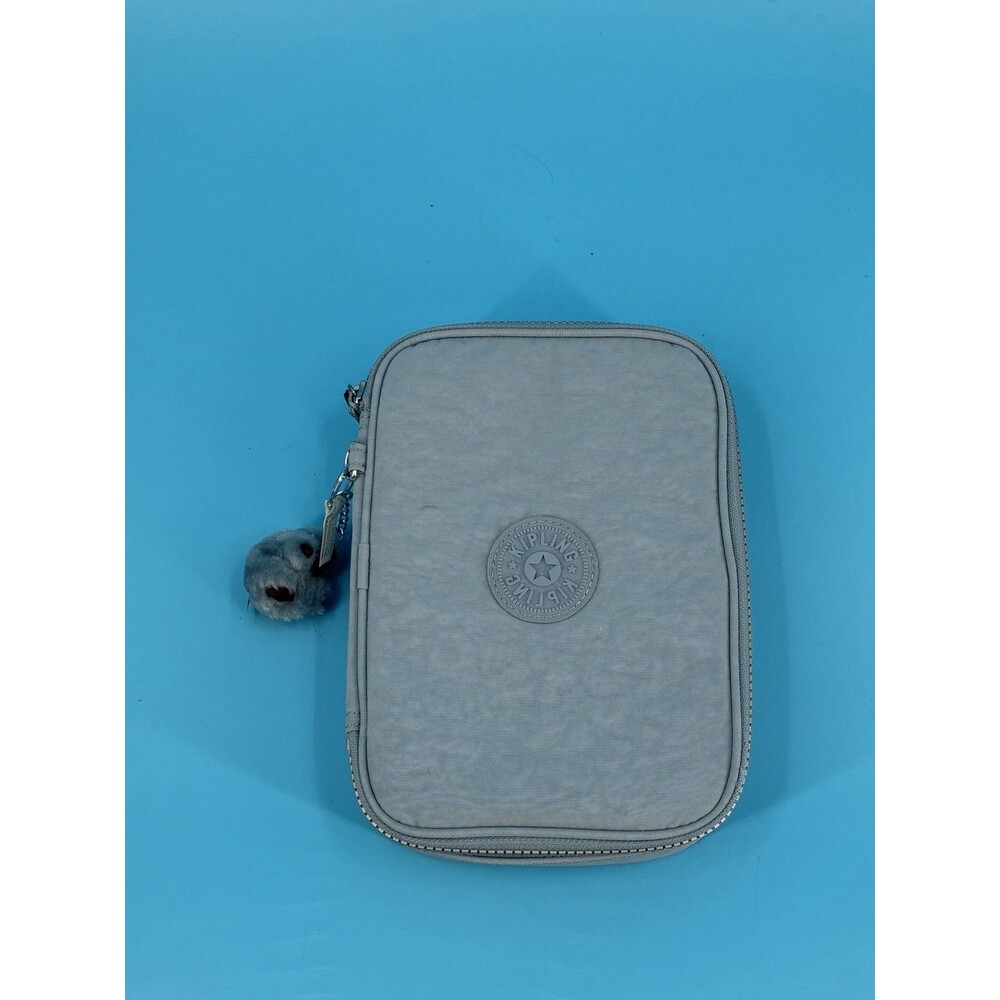 Kipling 100 Pens Case Heather Gray Pencil Organizer Monkey Keychain AC3657